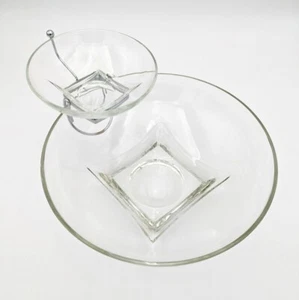 Vintage Hazel Atlas Colony Simplicity MCM Clear Chip/Dip Bowl Set Metal Bracket - Picture 1 of 6