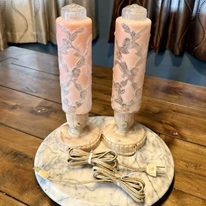 Art Deco Electrolite Pink Glass Torpedo Boudoir Vanity Lamps Bakelight Base WORK - Picture 1 of 9