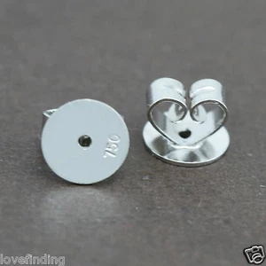 Pendientes mariposa disco oro blanco macizo genuino de 18 quilates 5 mm - 1 par - Imagen 1 de 9