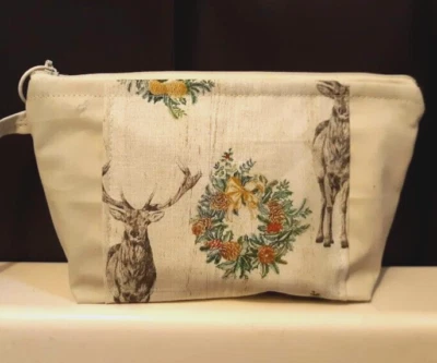 Nuevo Woodland Deer Buck Bolso sin asas Viaje Colgante Maquillaje Bolso Marfil Marrón Muñequera Foto 1 de 4