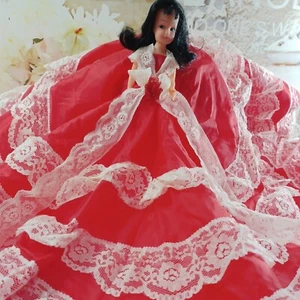 Muñeca Art Deco Hecha a Mano Vintage Almohada Muñeca Rojo Encaje Vestido Dormitorio Decoración - Imagen 1 de 8