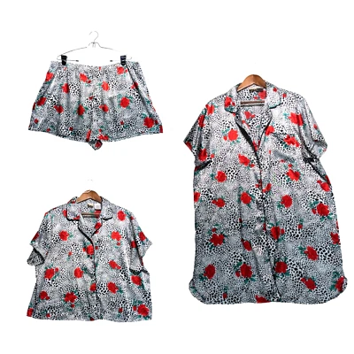 Conjunto de Roupa de Noite Feminina Sophia By Delicates 3 Peças Extra Grande Prata Cetim Leopardo Rosa - Imagem 1 de 4