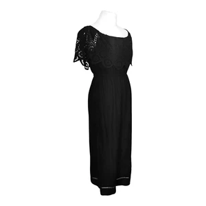Black Maxi Dress Size 8 On Off Shoulder Floral Lace Long Soft Stretch Jersey - Picture 1 of 20