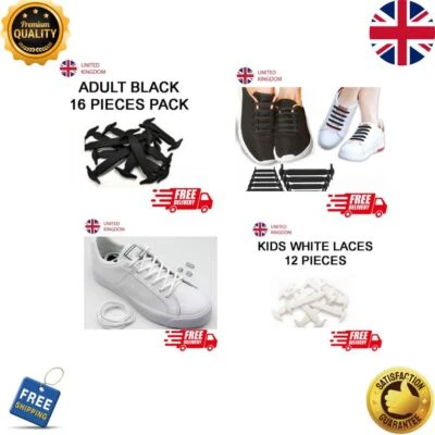 No Tie Elastic Shoe Laces Adult Kids Trainer Lace Lazy Easy No-tie Shoelaces UK - Image 1 of 4