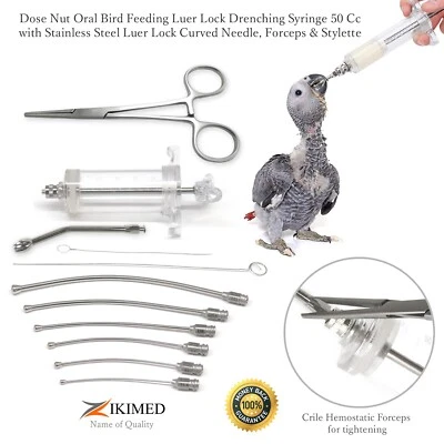 ZIKIMED Bird Feeding Essentials: 50cc Plastic Syringe, 11-Piece Crop Curved Needle Set