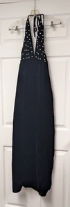 Vintage Women's Black Velvet Dress with Pearl Beading Halter Formal Size 16 - Picture 1 of 10