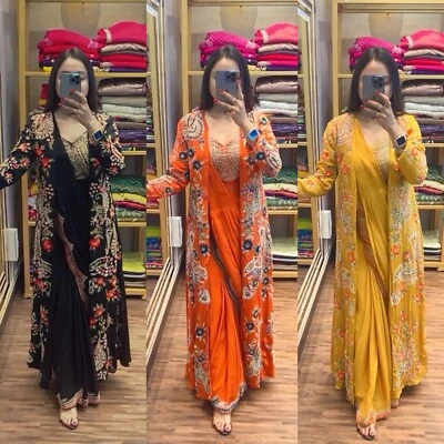 Saree 衬衫现成设计师 Sari Choli 印度派对穿宝莱坞连衣裙 — 第 1/2 张图片