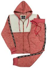 Womens Sweatsuit LOVE Stripe Soft Fleece Jogger Sweat Jacket Sweatpants Outfit