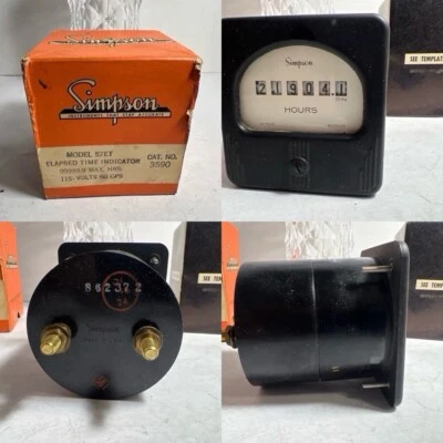 SIMPSON 57ET Elapsed Time Indicator Meter, 115v, 60 CPS, 3.5” Round, #3590 & Box - Image 1 of 4