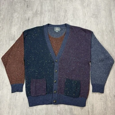 VTG WOOLRICH COLORBLOCK SPECKLED WOOL BUTTON CARDIGAN MENS LARGE RARE COSBY - Image 1 of 4