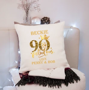 Personalised 90th Birthday Gift Gold Birthday Present Cushion Keepsake Pillow - Picture 1 of 3