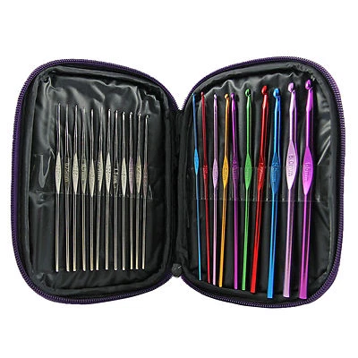 22 PIECE MULTI COLOURED ALUMINIUM CROCHET HOOKS KNITTING NEEDLES SET 0.6MM-6.5MM - Image 1 of 2