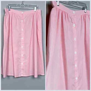 1970s Volup Vintage Pink and White Striped Button Front Skirt - XL 34"-36" Waist - Picture 1 of 5