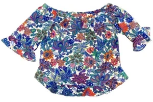 Jude Connally Off the Shoulder Ruffle Sleeve Scuba Shirt Large Paisley Floral - Picture 1 of 7