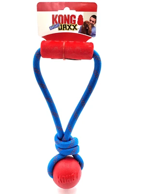 KONG Jaxx Brights Ball with Rope and Handle MEDIUM Red Tug & Fetch Dog Toy  - Image 1 of 4