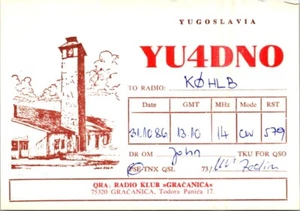 HAM RADIO CQ QSL QSO POSTCARD YU4DNO GRACANICA YUGOSLAVIA 1986 - Picture 1 of 7