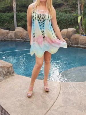 Maya Antonia Handmade Crochet Tie-Dye Pastel-Rainbow,Boho Beach Dress/Tunic/Plus - Image 1 of 4