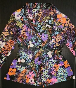 Vintage 60s 70s Groovy Psychedelic Flower Power Print Mod Top Blazer Jacket - Picture 1 of 9