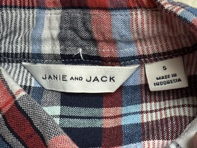 JANIE & JACK Boys Linen Cotton Plaid Shirt Size 5 Long Sleeve Button - Image 1 of 4