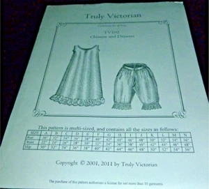 CUT Truly Victorian 1885 Historical Chemise & Drawers Costume Sewing Pattern - Picture 1 of 9