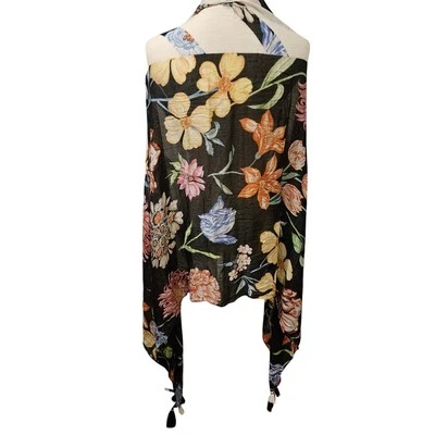 Echo New York Floral Borla Bufanda Envoltura Negro Blanco Rayas Viscosa India 72"x38" Foto 1 de 4