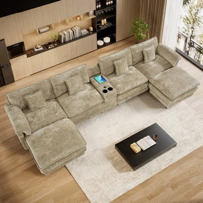 Juego de mesa de comedor redonda extensible de 47"-63" y 6 sillas de PU para 6 personas Foto 1 de 4