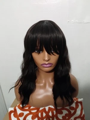 Peruca sintética onda profunda de 18 polegadas com franjas - Imagem 1 de 4