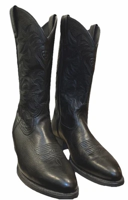 Botas Ariat Masculinas Heritage Western R Toe Couro Preto Deertan Tamanho 11 EE - Imagem 1 de 4