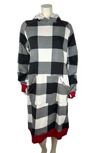 NEW Lazy One Black White Plaid Sleep Hoodie Size S M Womens Warm Cozy Thumbholes - Picture 1 of 12