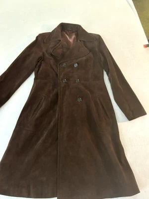 Abrigo largo forrado de satén de cuero y acetato para mujer talla mediana Foto 1 de 4