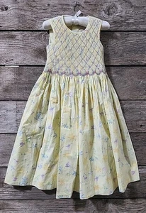 VTG Copper Girls 5 Smocked Yellow Pink Floral Sleeveless Dress Party Easter - Picture 1 of 9
