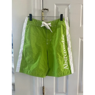 Vintage Y2K Preppy Lime Green Abercrombie Spell Out Swim Trunks Beach - Image 1 of 4