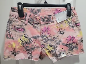 Arizona Jean Co. Womens Juniors 5 Shortie Shorts Pink Tropical Print 2.5 inseam - Picture 1 of 6