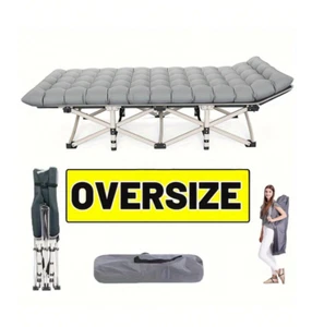 Folding Camping Cot Heavy Duty Camp Beds with Mat for Adults and Carry Bag,Grey - Picture 1 of 6