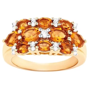 Citrine Cluster Ring White Topaz 2.5 Carats 14K Yellow Gold Plated Silver - Picture 1 of 4