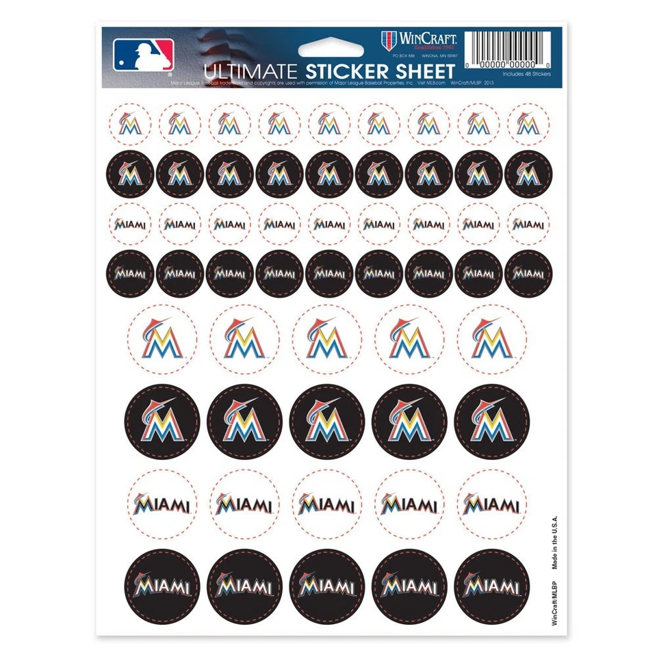 MIAMI MARLINS 8.5"x11" ULTIMATE LOGO STICKER SHEET NEW WINCRAFT 👀 - Image 1 of 1