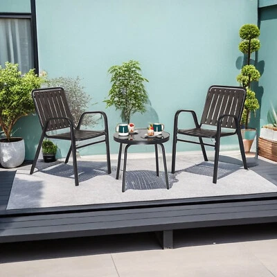 Juego de comedor 3 piezas - apilable, 1 mesa y 2 sillas, marco de acero negro, hierro forjado Foto 1 de 4