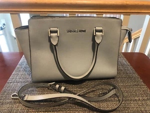 Michael Kors Top Zip Selma Medium Satchel Dusty Blue/Silver ~Designer Blue! - Picture 1 of 3