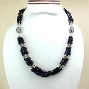 Necklace Natural Purple Sunstone Gemstone Handmade Beaded Jewelry Chips Necklace - Picture 1 of 2