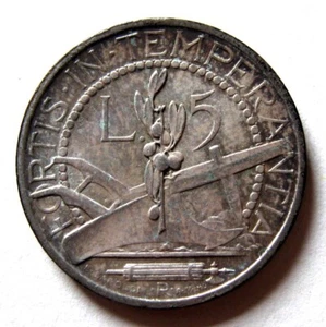 SAN MARINO - 5 LIRE 1937 UNC KM# 9, PATINA - Picture 1 of 2