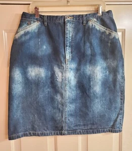 Vintage Denim Lizwear Jeans Skirt Women's Size 16 Slant Pockets Bleach Wash - Picture 1 of 10