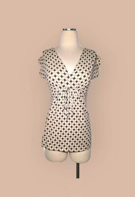 Camiseta sin mangas MICHAEL KORS marrón beige geométrica talla XS para mujer corbata delantera elástica Foto 1 de 4