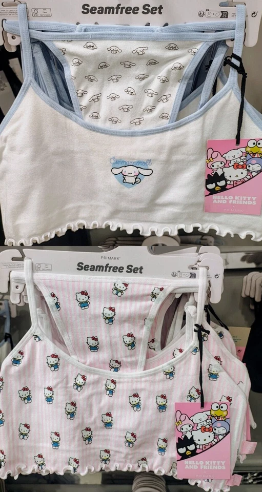 Conjunto de roupa íntima Hello Kitty ou Cinnamoroll sem costura bralette e tanga Reino Unido tamanho 4-18 - Imagem 1 de 4