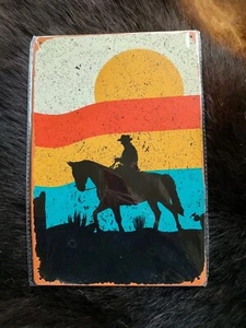 Cowboy Horse Sunset Silhouette 8x12 Aluminum Metal Tin Sign  - Picture 1 of 5