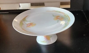 Vintage Pedestal Cake Platter Westbury The Tuscany Yellow Orange Floral Dessert - Picture 1 of 4
