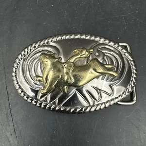 Rodeo Cowboy Bull Rider Riding Silver Gold tone 3" Mens Womens Belt Buckle - Picture 1 of 6