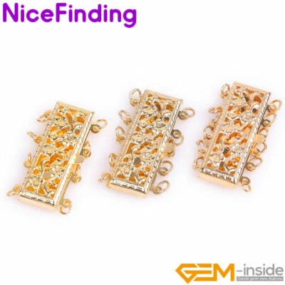 14K Gold Filled Layered Flower Filigree Snap Box Pearl Clasps Bracelet Necklace - Image 1 of 4