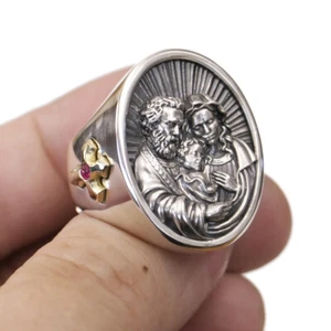 Virgin Mary Madonna Jesus Christ 925 Sterling Silver Cross Ring TA511C UK T½ - Picture 1 of 12