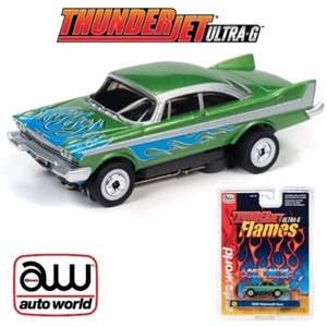 Auto World Thunderjet Flames Green 1958 Plymouth Fury HO Scale Slot Car New - Picture 1 of 5
