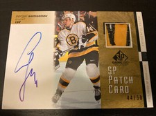 2001-02 Upper Deck SP GAME USED PATCH CARD /50 Sergei Samsonov Logo Auto Bruins
